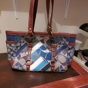 Vintage Denim and Leather Coach Handbag